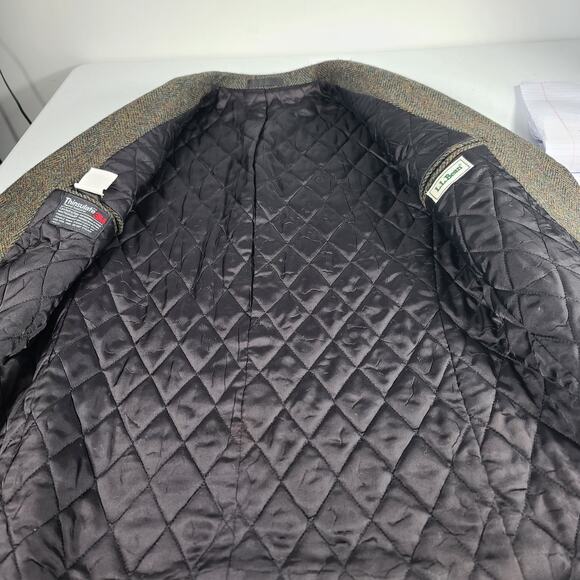 L.L. Bean Green Wool Tweed Quilted Liner Vintage USA Blazer Jacket Coat 10 P - Picture 6 of 7